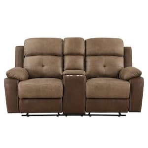 Anslee 73 in. W Brown Microfiber Double Glider Reclining Loveseat Center Console