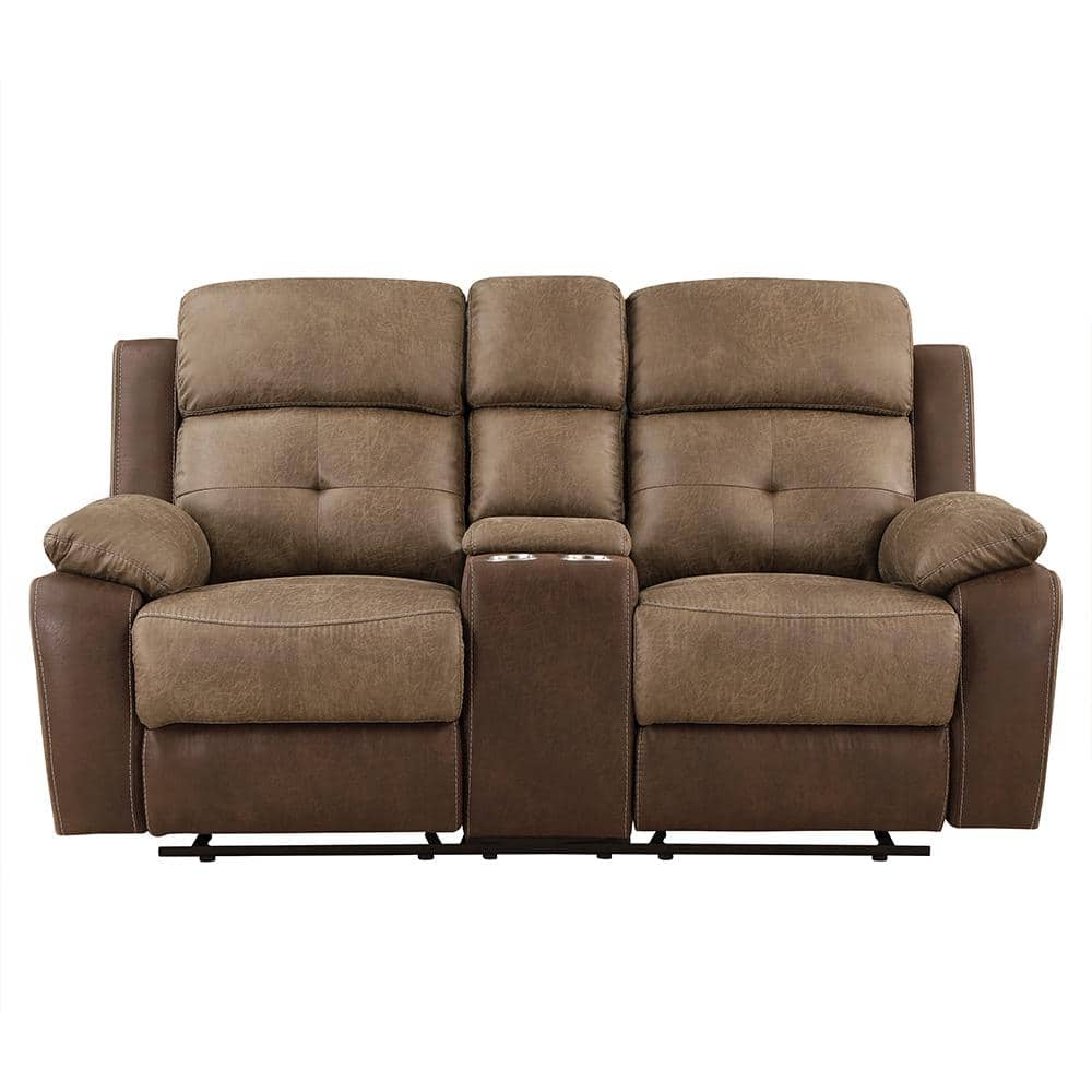 Anslee 73 in. W Brown Microfiber Double Glider Reclining Loveseat Center Co