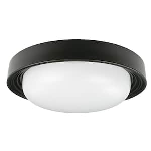 13 in. Modern Matte Black LED Flush Mount with Night Light Feature Adjustable CCT 1400 Lumens