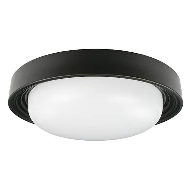 ETI LIGHTING 13 in. Modern Matte Black LED Flush Mount with Night Light Feature Adjustable CCT 1400 Lumens