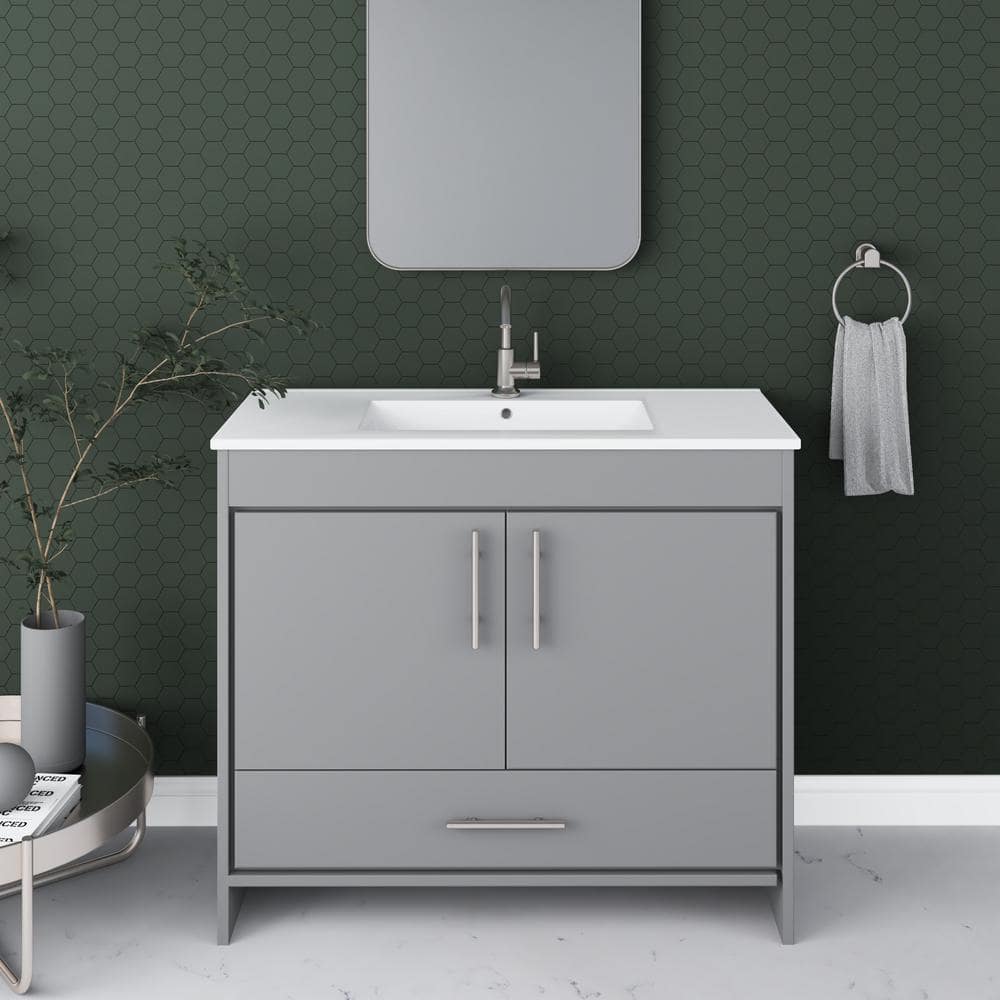 Pacific 40 in. W x 18 in. D Bath Vanity in Gray with Ceramic Vanity Top in White with White Basin price history on PriceWatchPro