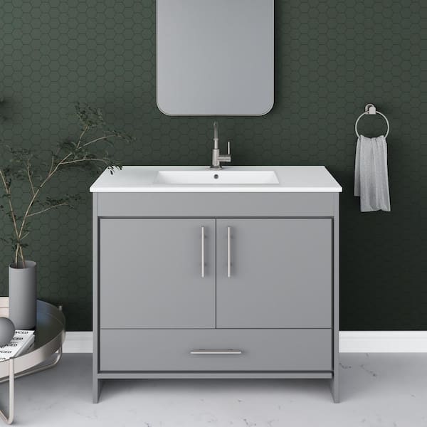 VOLPA USA AMERICAN CRAFTED VANITIES Pacific 40 in. W x 18 in. D Bath Vanity in Gray with Ceramic Vanity Top in White with White Basin