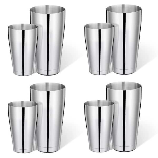 8-Piece Silver Stainless Steel Cocktail Shaker Set with 4 Large 28 oz and 4 Small 18 oz Tins