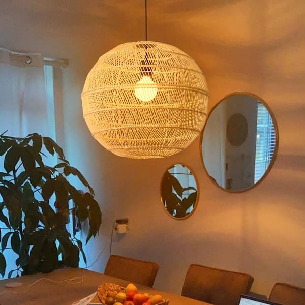 LWYTJO 1-Light Natural Rattan Globe Pendant Light with Rattan