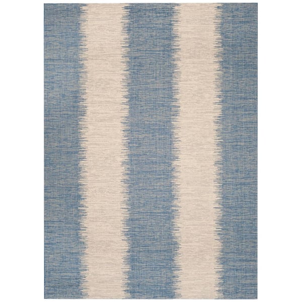 Courtyard Beige/Blue 8 ft. x 11 ft. Striped Modern Indoor/Outdoor Area Rug