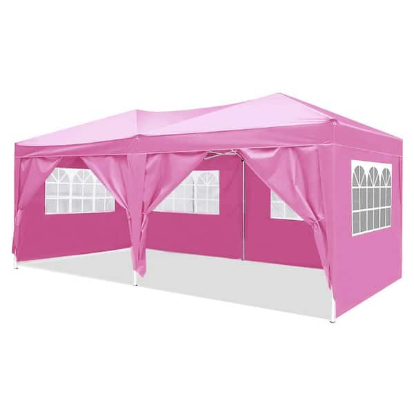 Anky 10 ft. x 20 ft. Pink EZ Pop Up Canopy Outdoor Portable Party Folding Tent with 6-Removable Sidewalls