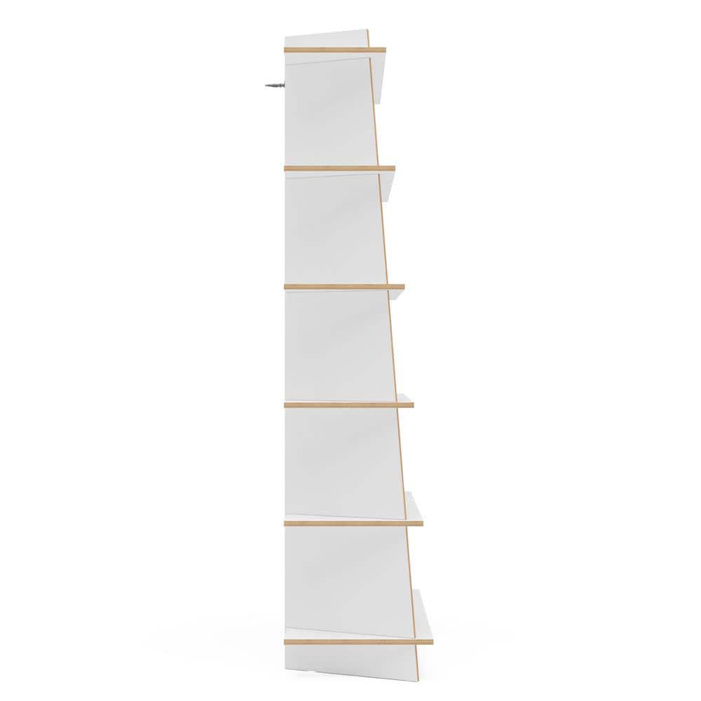 EcoFriendly White and Light Brown Wood Ladder Bookcase with 6 Shelves