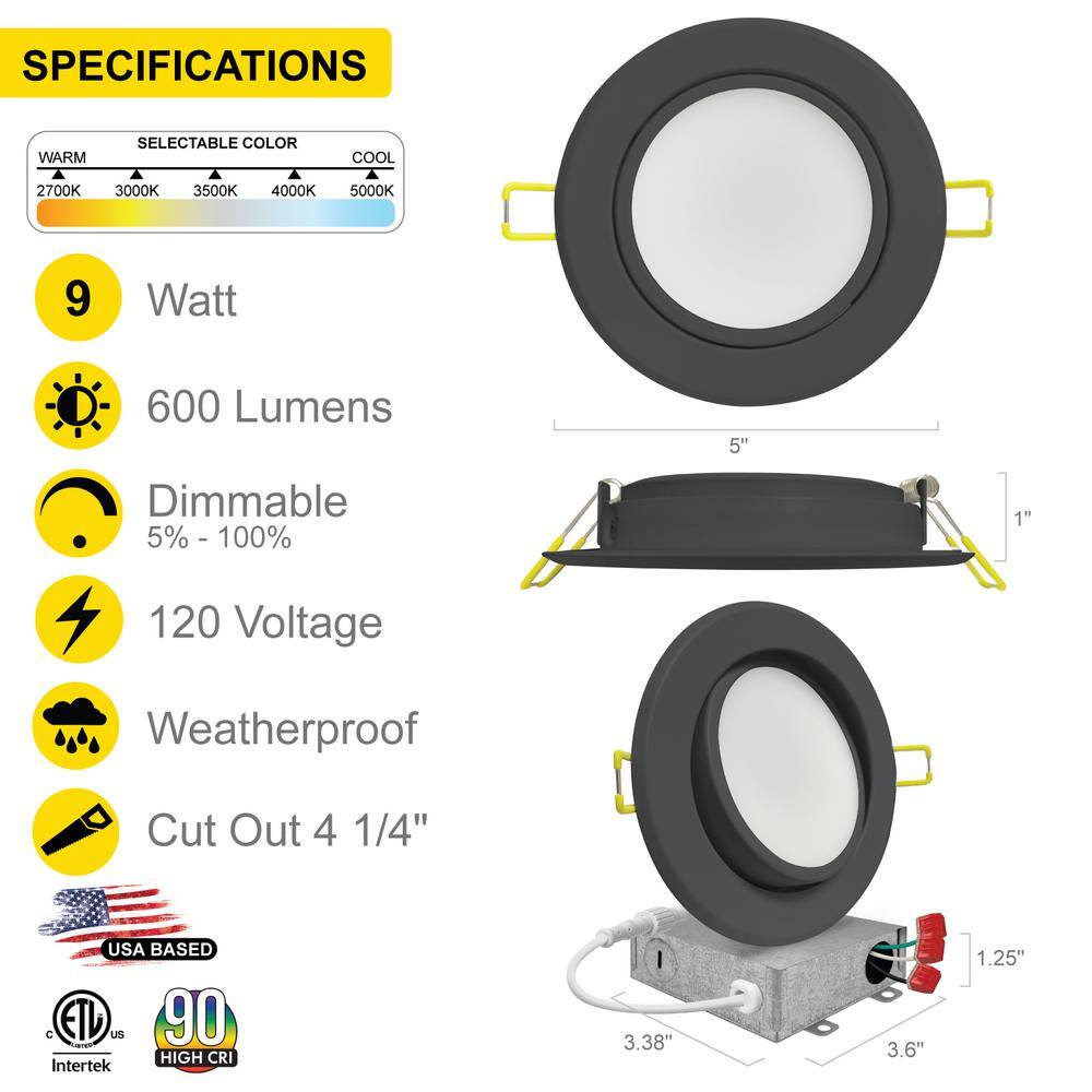NuWatt Energy Star 4-in Black Aluminum LED Recessed Light, 630 Lumens