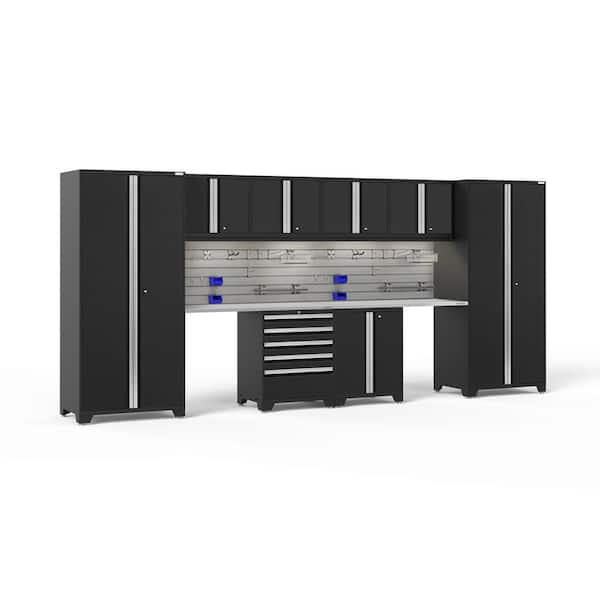 NewAge Products Pro Series 184 in. W x 84.75 in. H x 24 in. D 18-Gauge Steel Cabinet Set in Black (10-Piece)