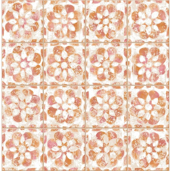 Advantage Izeda Orange Floral Tile Paper Non-Pasted Matte Wallpaper
