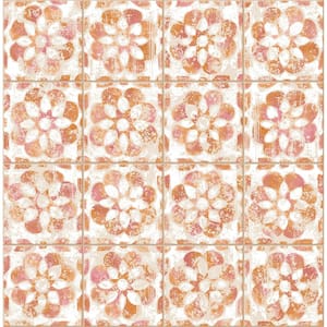 Izeda Orange Floral Tile Matte Non-Pasted Non-Woven Wallpaper Sample