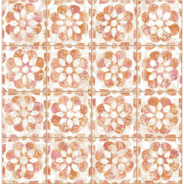 Advantage Izeda Orange Floral Tile Matte Non-Pasted Non-Woven Wallpaper Sample