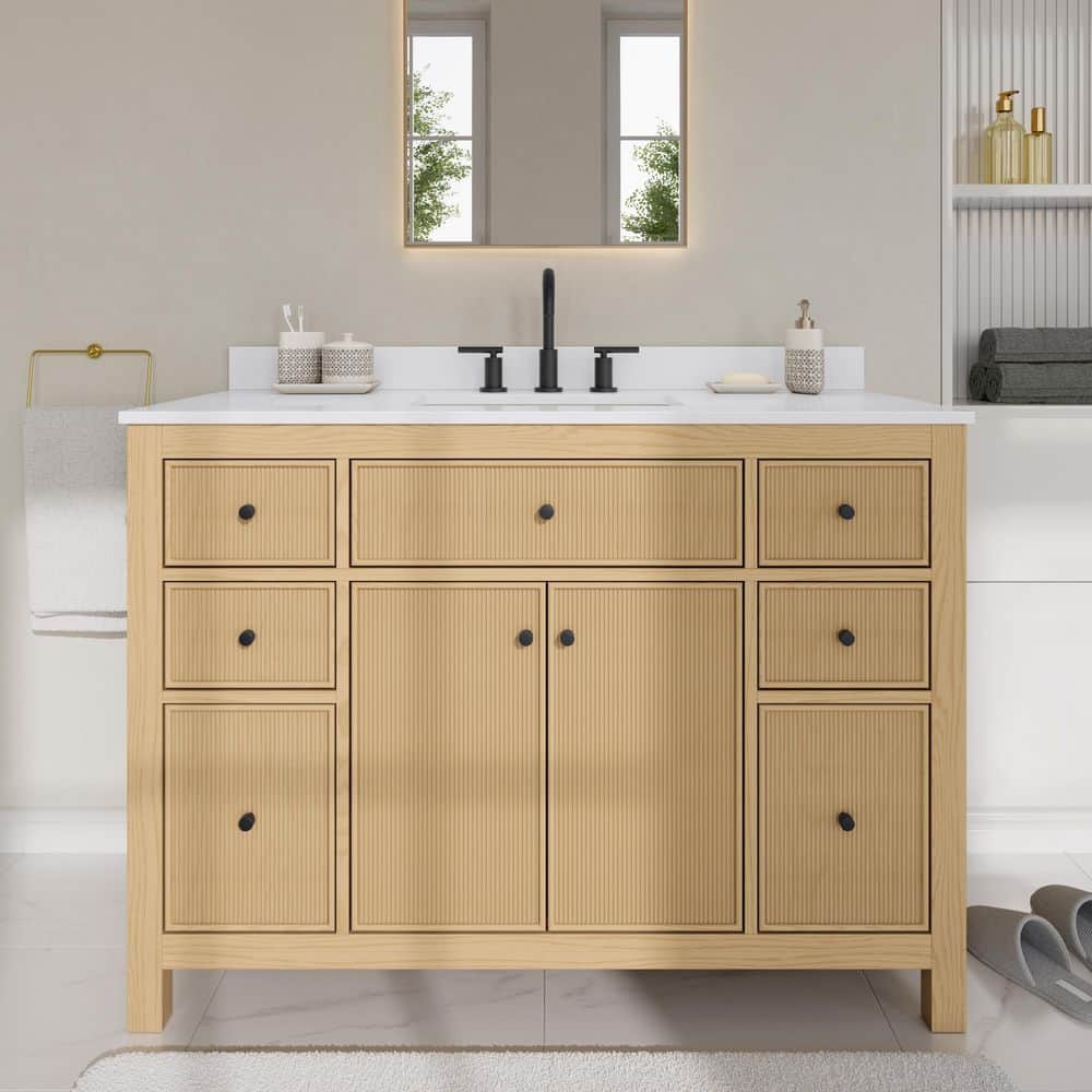 Pendry 48 in. Single Freestanding Tanned Oak Bath Vanity with White Quartz Top Assembled price history on PriceWatchPro