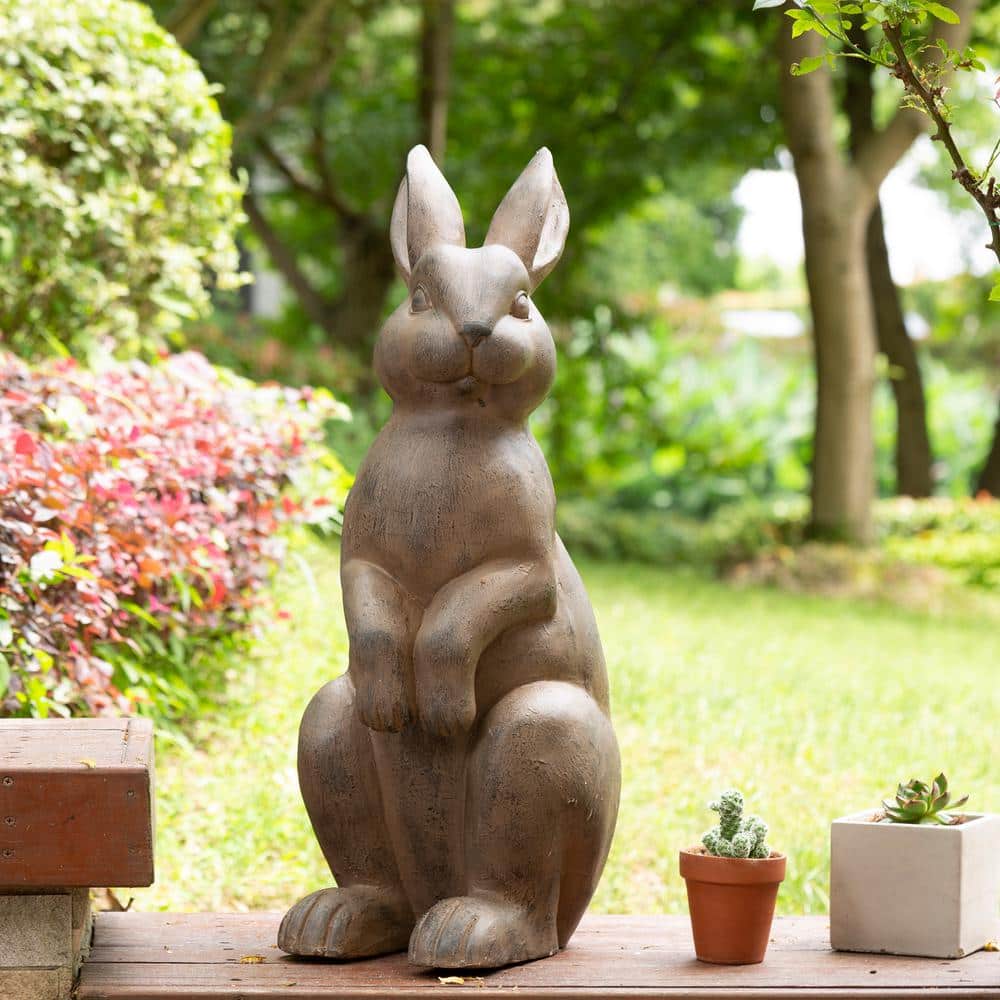 Bronze Distressed Standing Rabbit Garden Statue, 22.75 Inch