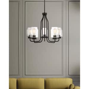 5-Light Coal Chandelier with Clear Seeded Glass Shades