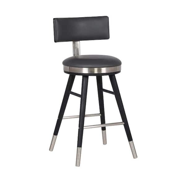 Armen Living Grace Contemporary 26" Counter Height Bar Stool in Black Brushed Wood Finish and Grey Faux Leather