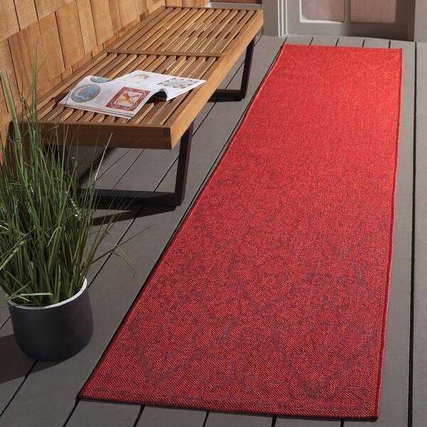 Courtyard Red 2 ft. x 12 ft. Floral Indoor/Outdoor Patio  Runner Rug