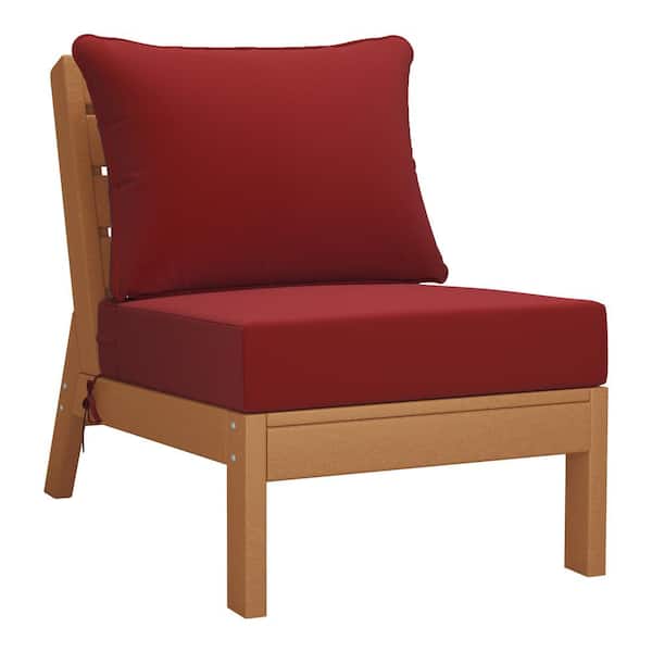 WESTIN OUTDOOR Birchwood Outdoor Patio Deep Seating HDPE Armless Lounge Chair in Teak with Red Cushions