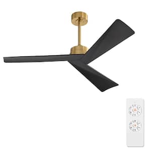 52 in. 3-Blades 6 Fan Speeds Matte Gold and Black Ceiling Fan Without Light
