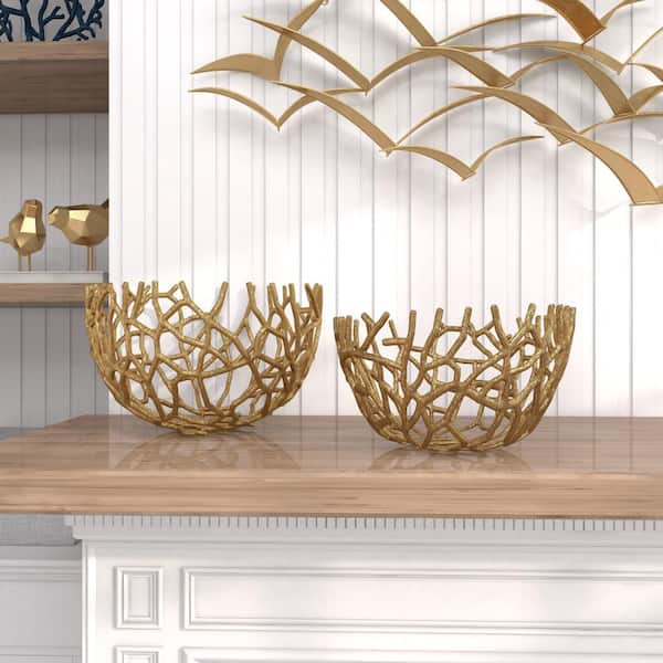 Litton Lane Gold Handmade Aluminum Coral Decorative Bowl with ...