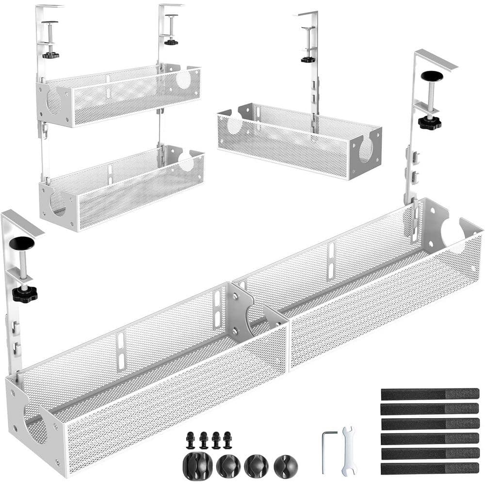 Under Desk Cable Management Tray Clamp Mount No Damage Installation White 2 Pack - Thumbnail 5