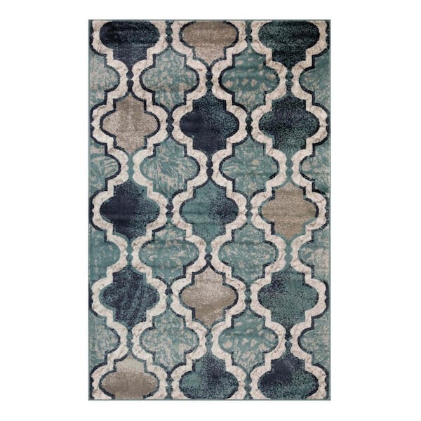 SUPERIOR Viking Deep Royal 7 ft. x 9 ft. Contemporary Trellis Non-Slip Area Rug