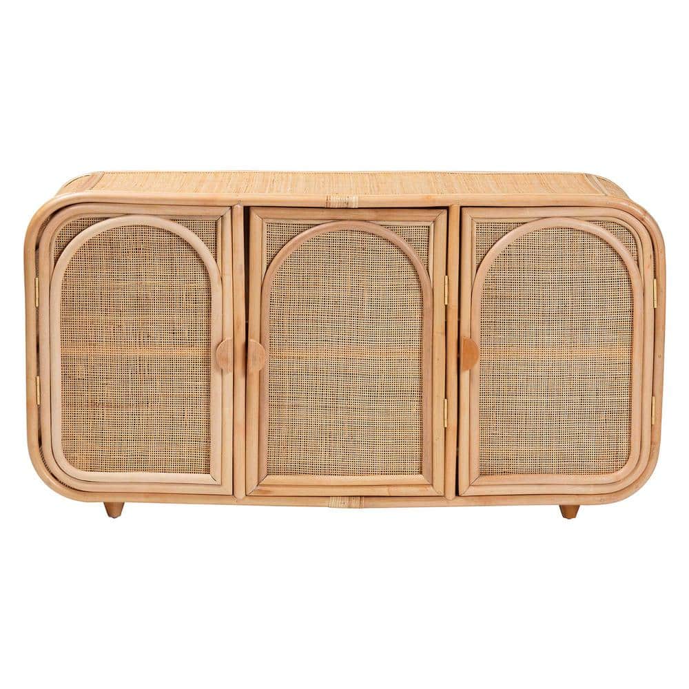 Evania Natural Rattan Bohemian 3-Door Storage Cabinet