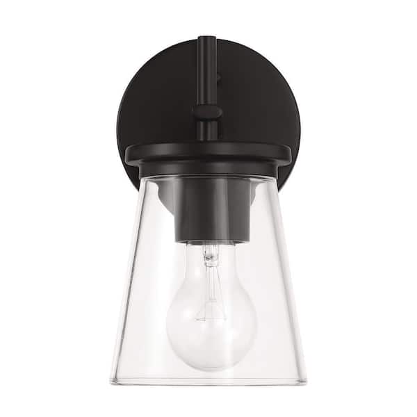 CRAFTMADE Connell 5 in. 1-Light Flat Black Finish Wall Sconce with Clear Glass Shade