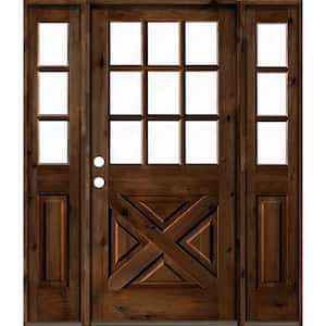 60 in. x 80 in. Alder 2 Panel Right-Hand/Inswing Clear Glass Provincial Stain Wood Prehung Front Door w/Double Sidelite