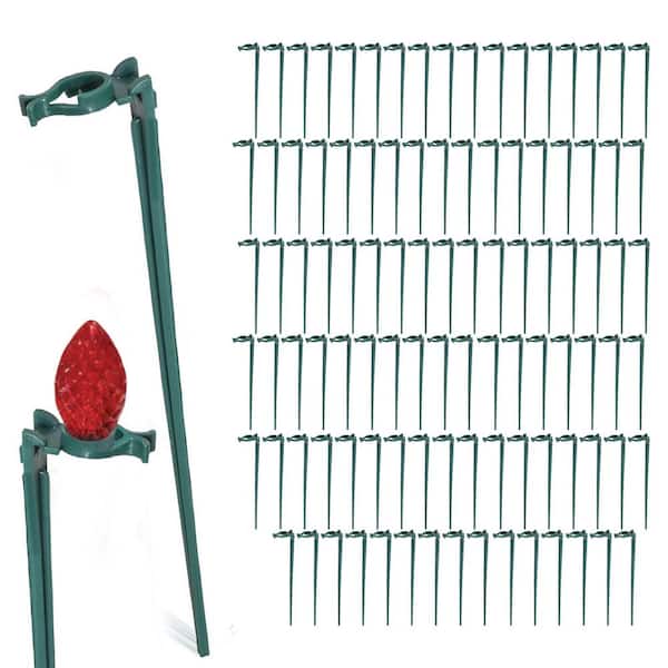 LITES-UP Universal Christmas Light Yard Stakes 7.5 in., Green, Outdoor Stakes for C-Series and LED Mini Holiday Lights (100-Pack)