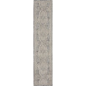 Nyle Ivory Charcoal 2 ft. x 12 ft. Vintage Persian Kitchen Runner Area Rug