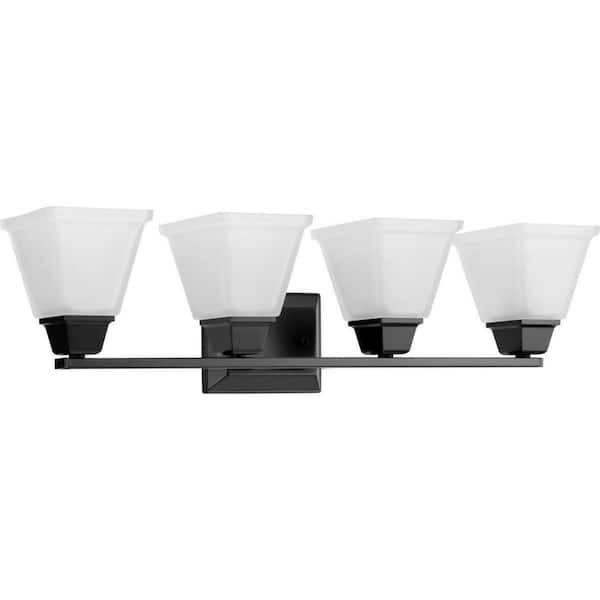 Progress Lighting Clifton Heights Collection 31.875 in. 1-Light Matte Black Vanity Light with Etched Glass Shade New Traditional