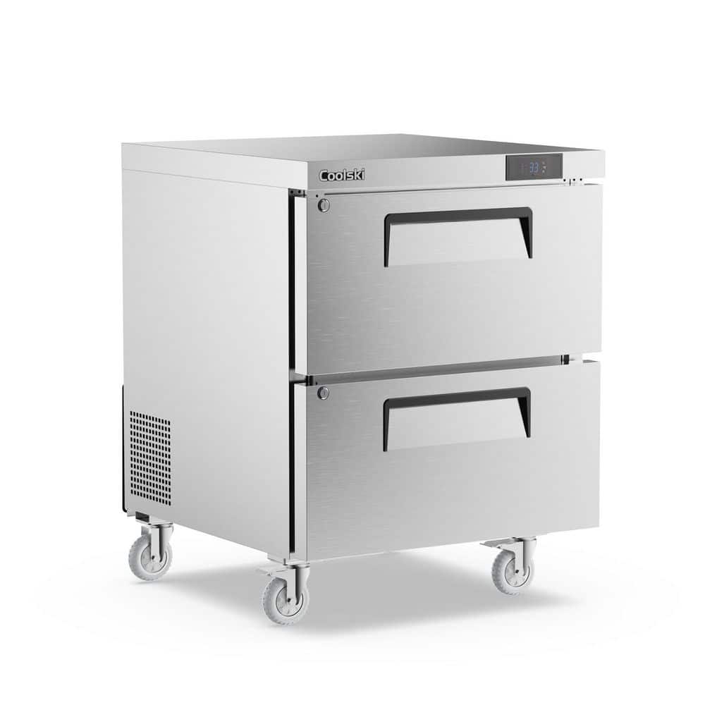 27 in. Commercial Undercounter Worktop Refrigerator With Double Drawer, 5.2 cu. ft. Stainless Steel Food Prep Station
