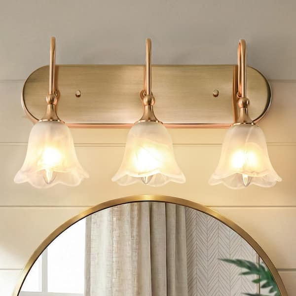 17.7 in. 3 Light Gold Vanity Light with Frosted Glass Shade