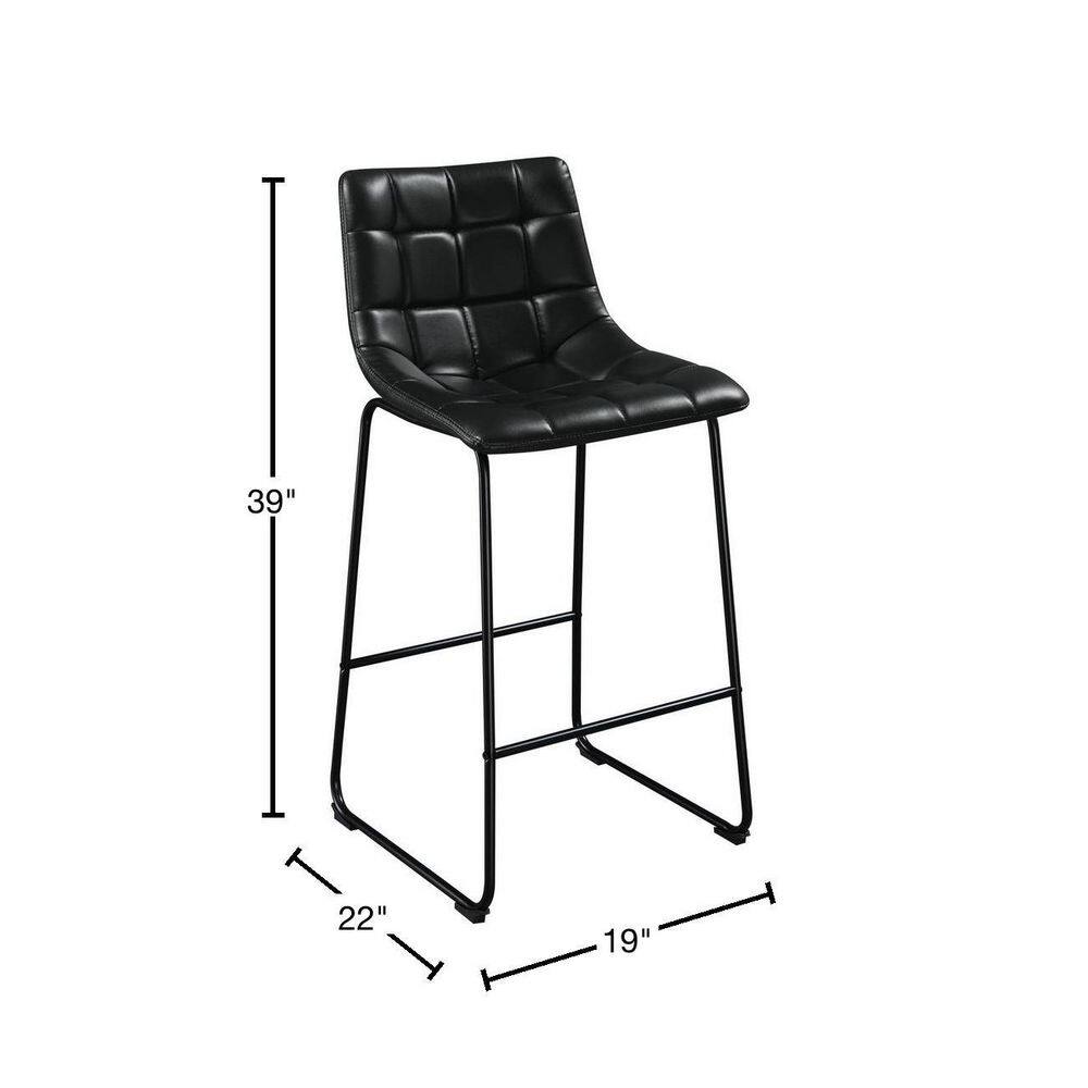 Rustic Industrial Black Metal Bar Stool with Faux Leather