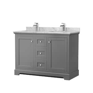 Avery 48 in. W x 22 in. D Double Vanity in Dark Gray with Marble Vanity Top in White Carrara with Square Basins