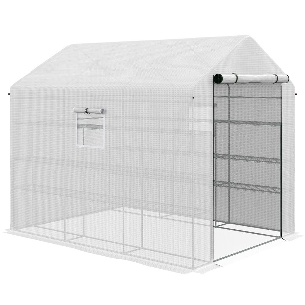 8 ft. x 6 ft. x 7 ft. Walk-in 18 Shelf Greenhouse with Mesh Door and Window