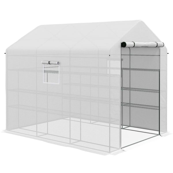 Unbranded 8 ft. x 6 ft. x 7 ft. Walk-in 18 Shelf Greenhouse with Mesh Door and Windows, Trellis, Plant Labels, UV protective