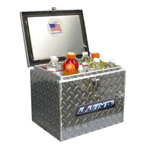 Lund 14 in Diamond Plate Aluminum Full Size Chest Truck Tool Box with lockable latch, Silver