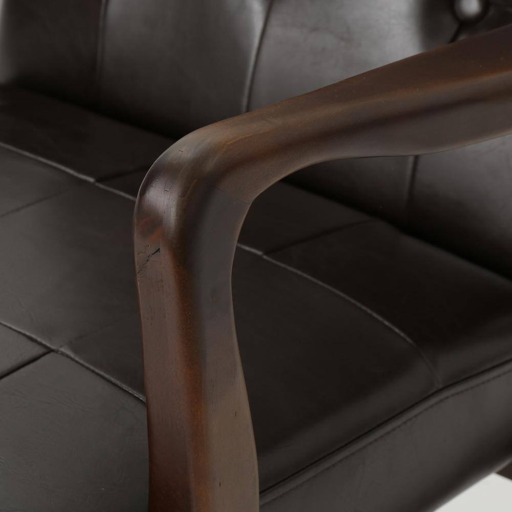 Handcrafted Brown Faux Leather Square Arm Club Chair
