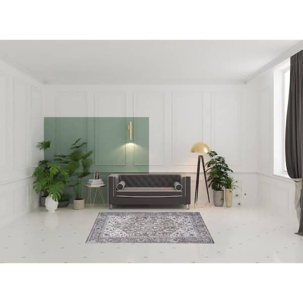 5' X 7' Gray Floral Power Loom Distressed Washable Area Rug