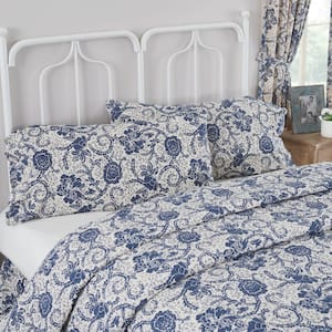 Dorset Navy Floral Ruffled Cotton King Pillowcase Set of 2