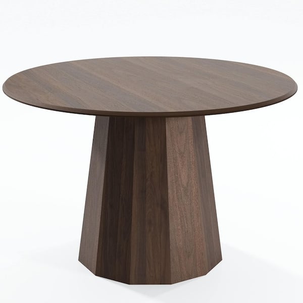 Dovelina 46 in. Walnut Oak Wood Color Column Pedestal Round Kitchen Table Dining Table Seats 4