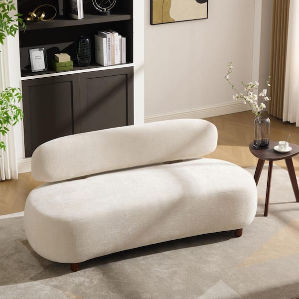 James 66.25 in. W Curved Armless Chenille Upholstered Modern Sofa with Oval Back in Beige