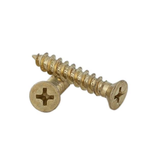 Fringe Screw #10 x 1-1/4 in. Satin Brass Phillips Flat-Head Screw with Oversize Threads for Loose Entry Door Hinges (18-Pack)