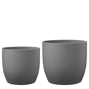 6.3 in. Dia 6 in. Tall/8.3 in. Dia 8 in. Tall Basel Stone Dark Gray Ceramic Pot Set (2-Pack)
