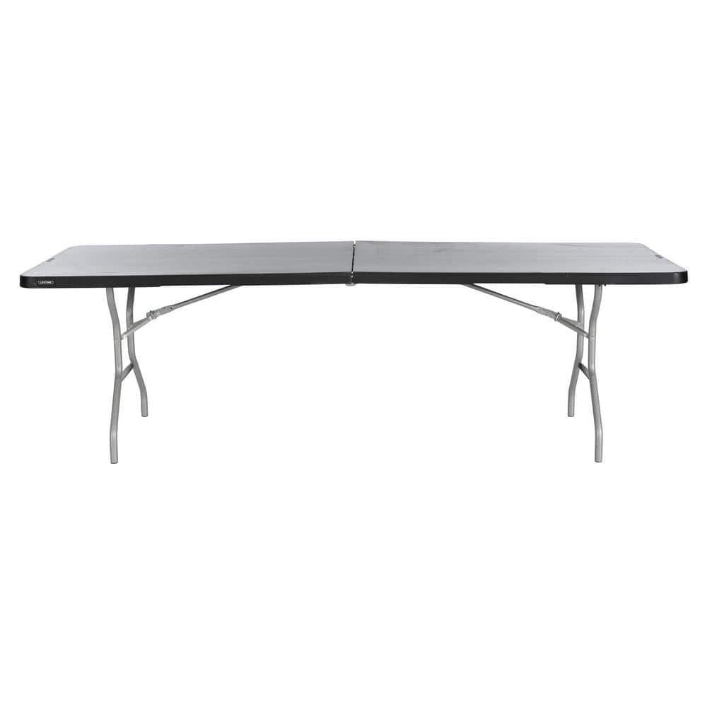 96 in. L Rectangle Black Resin Top Fold-In-Half Table with Silver Frame