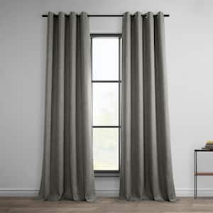 Blazer Grey Faux Linen Grommet Room Darkening Curtain - 50 in. W x 84 in. L (1 Panel)