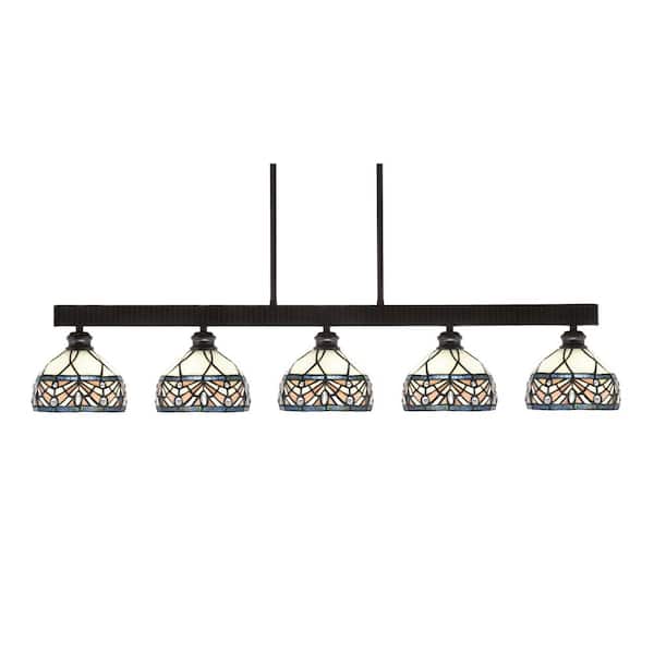 Unbranded Albany 60-Watt 5-Light Espresso Linear Pendant Light with Royal Merlot Art Glass Shades and No Bulbs Included