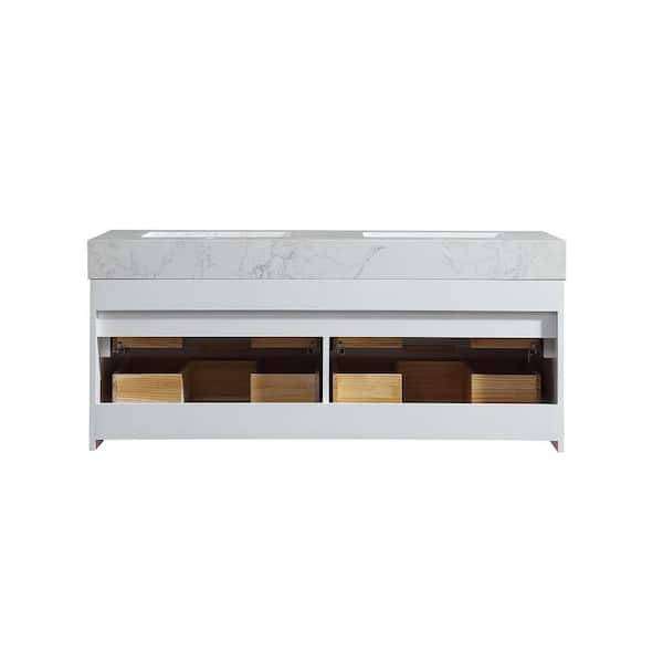 48 in. W x 20.8 in. D x 21.3 in. H Wall Mounted Floating Wood Bath Vanity Cabinet in White with White Acrylic Top